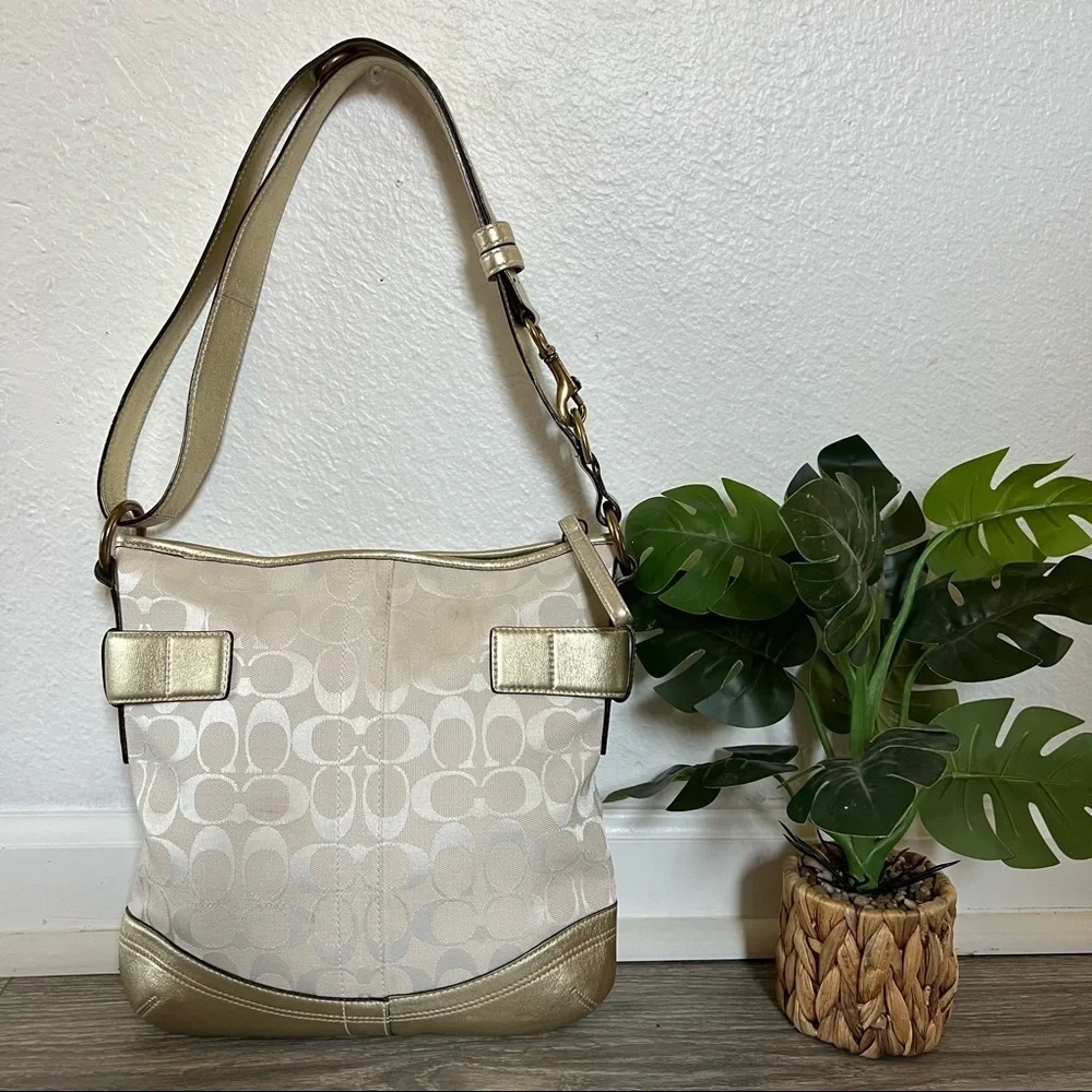 Coach signature monogram canvas gold/white combo